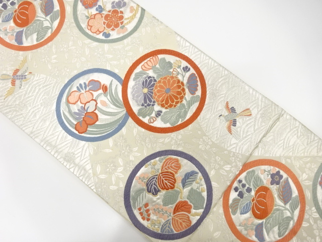 JAPANESE KIMONO / ANTIQUE FUKURO OBI / SILK / WOVEN ROUNDEL